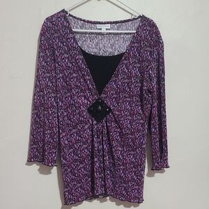 Fashion Bug Purple Tie Front 3/4 Sleeve Women's Blouse